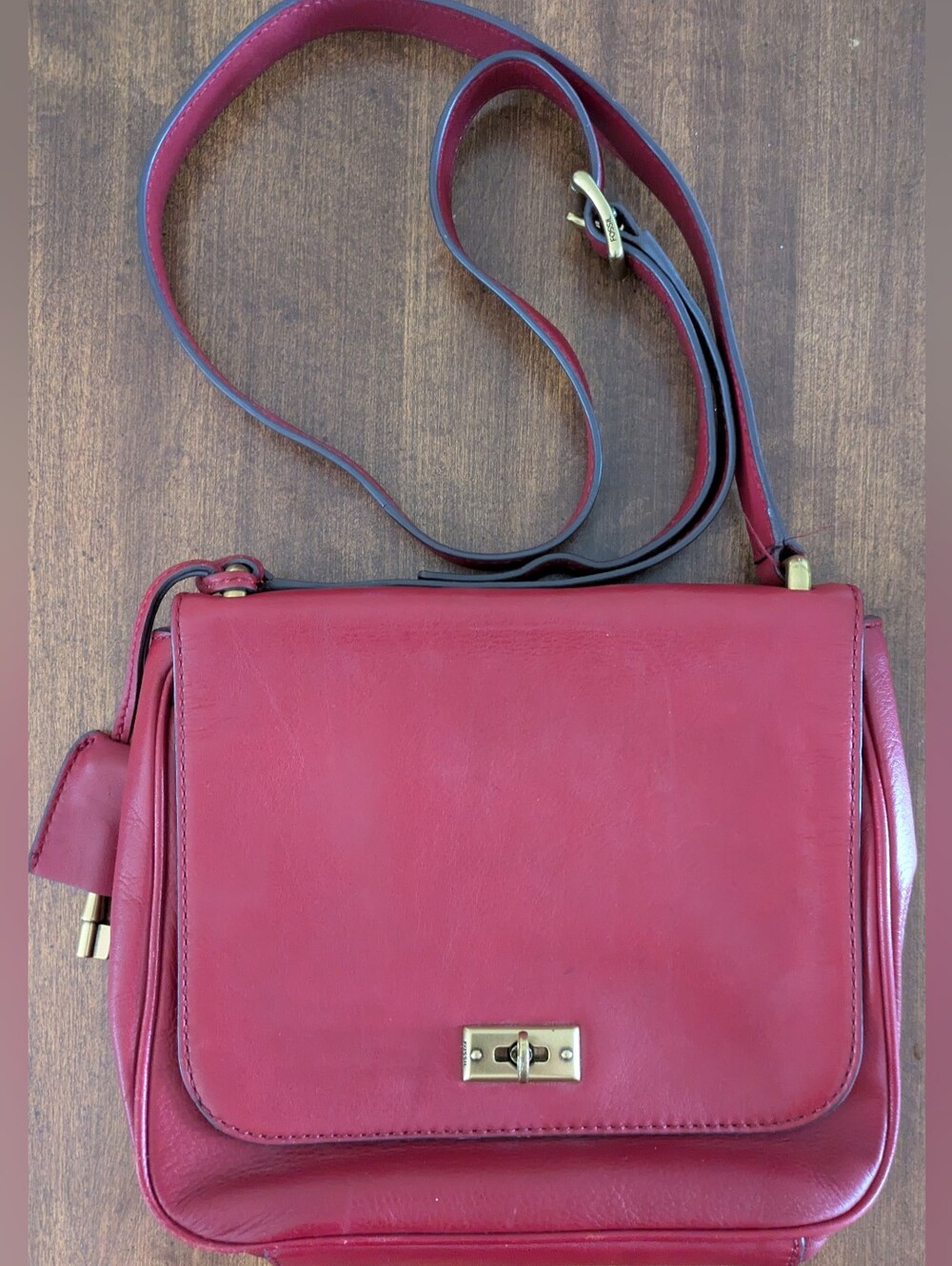 Fossil Memoir Novella Red Turn Lock Crossbody Bag With Key Holiday 2013
